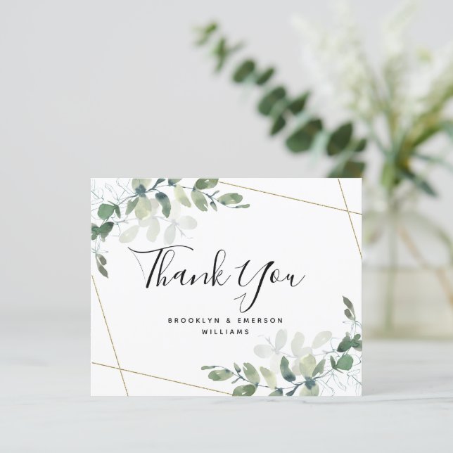 Papier MERCI du Mariage de feuillage vert Eucalyptus BUDG (Debout devant)
