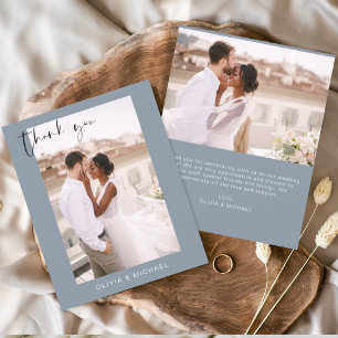 Papier Merci Mariage bleu Dusty - photo minimaliste