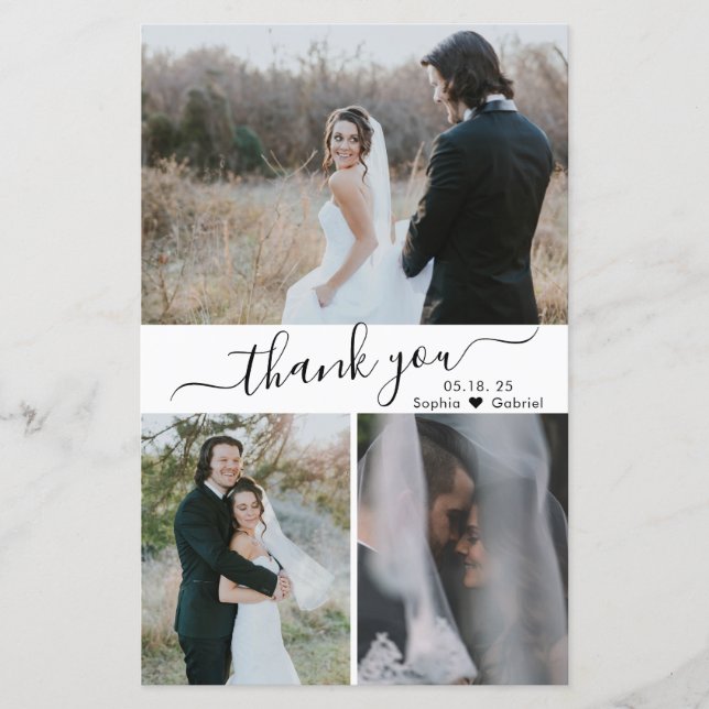 Papier Merci Mariage de script photo Budget 3 (Devant)