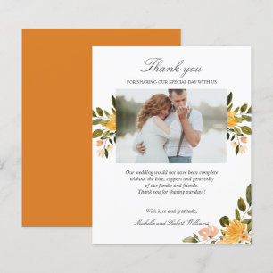 Papier Merci photo à fleurs jaune et vert Mariage