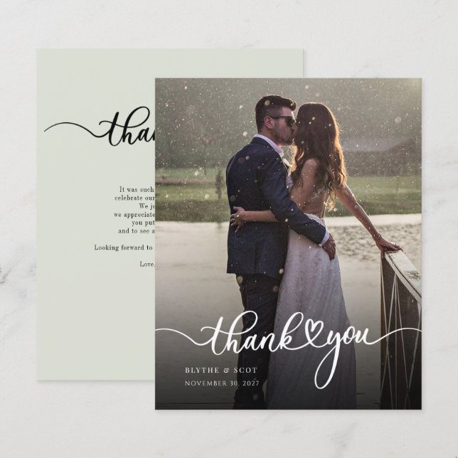 Papier Merci photo Mariage Lettré Budget (Devant / Derrière)
