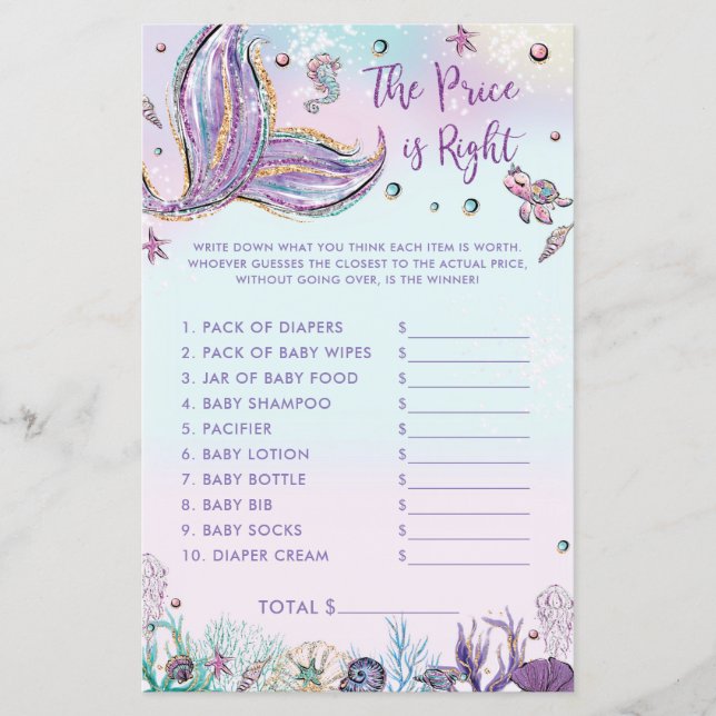 Papier Mermaid Le prix est la bonne activité de douche de (Devant)