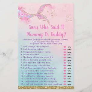 Papier Mermaid Pink Or Maman Ou Papa Baby shower Jeu