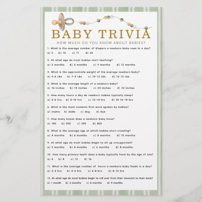 Papier Merry Little Baby shower Baby Trivia Game Card (Devant)
