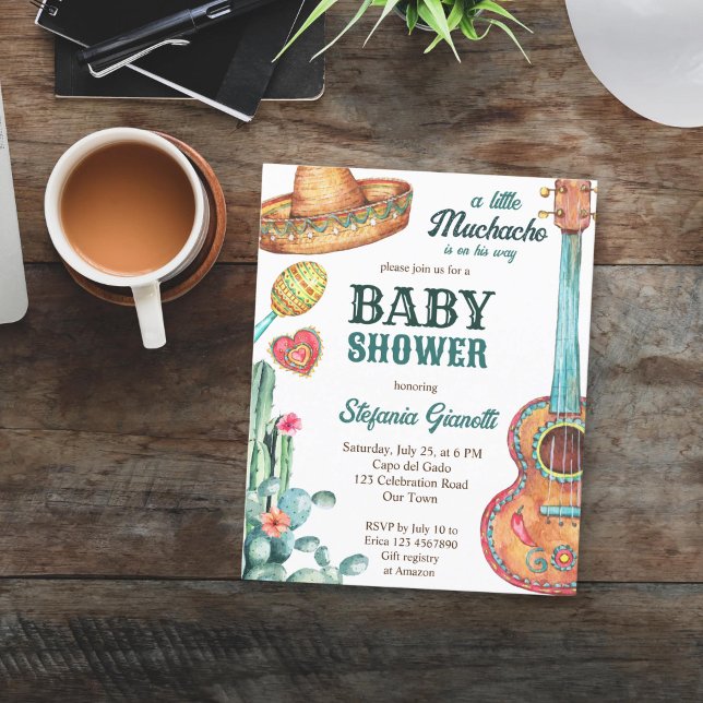 Papier mexicaine fiesta muchacho budget baby shower invit (Mexican fiesta little Muchacho budget baby shower invitation template)
