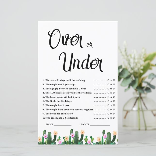 Papier Mexican Cacti Over or Under Bridal Shower Game (Debout devant)