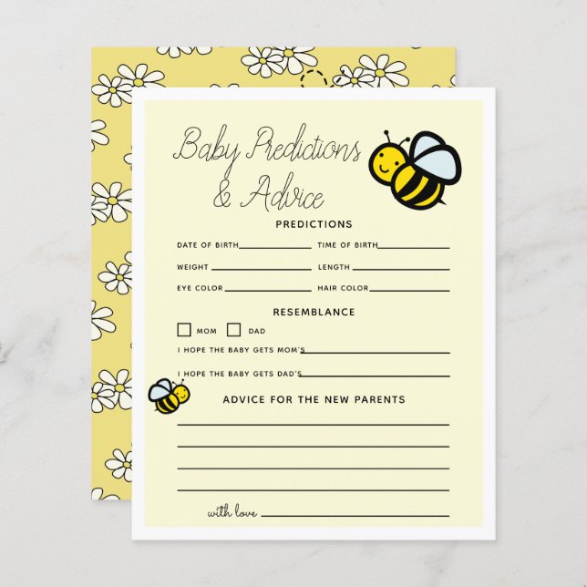 Papier Miel Bee Jaune Baby Prédictions et conseils (Devant / Derrière)