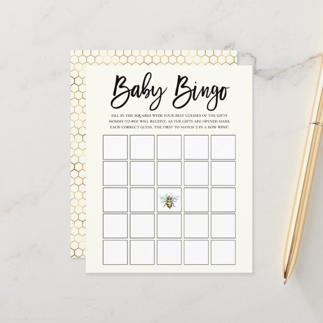 Papier Miel Bee Thème Baby Bingo Jeu (Devant/Arrière en situation)