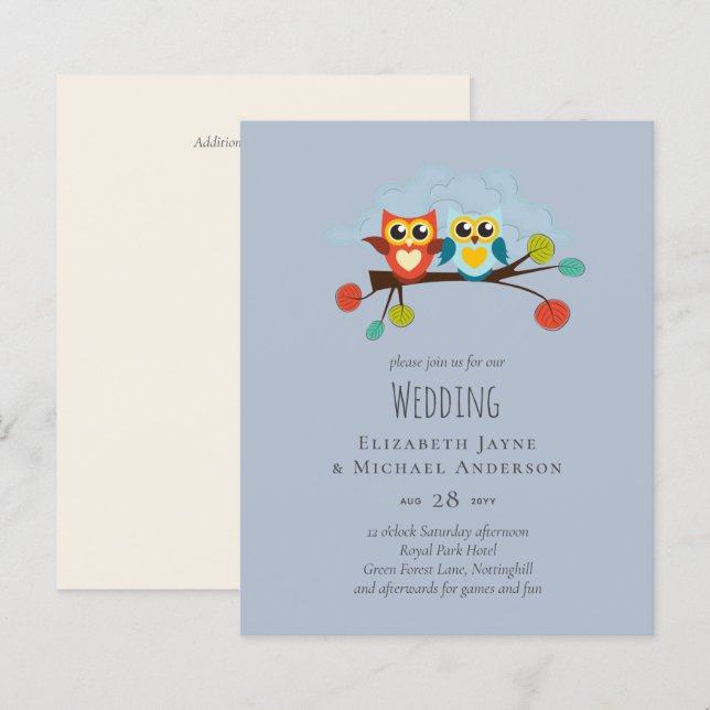 Papier Mignonette OWLS Mariage à thème Bleu orange (Devant / Derrière)