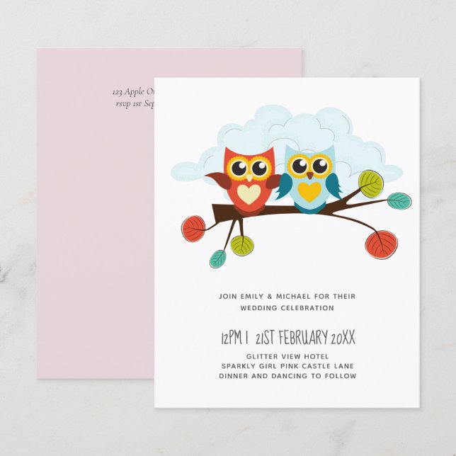 Papier Mignonette OWLS Mariage à thème Bleu orange (Devant / Derrière)