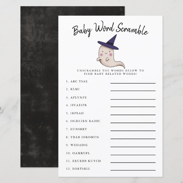 Papier Mignonne fille Fantôme Baby Word Scramble Jeu (Devant / Derrière)