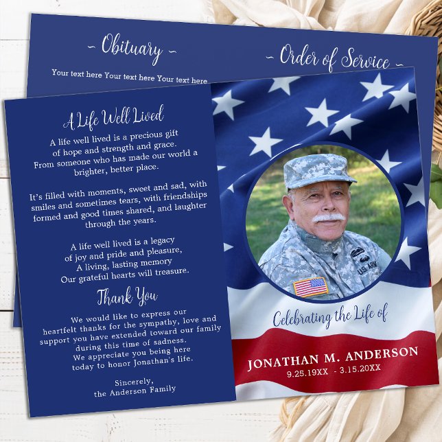 Papier Militaire USA Flag Celebration Life Funeral Progra (Créateur téléchargé)