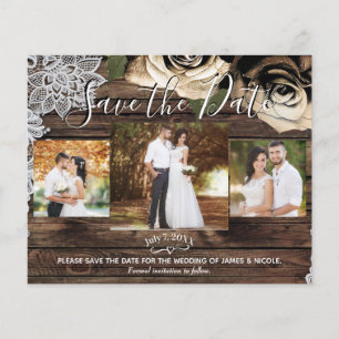 Papier Minimal Rustic Wood Gold Roses Photo Enregistrer l
