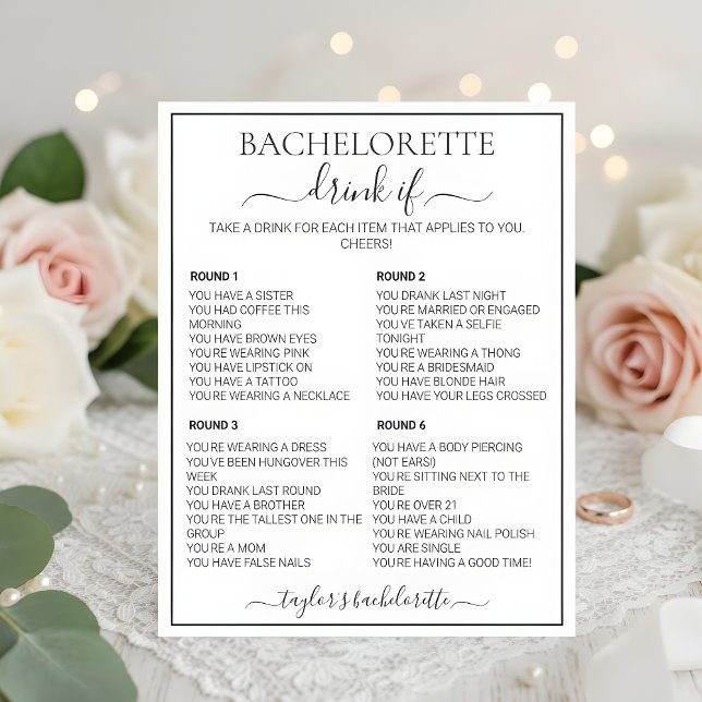 Papier Minimalist Floral Bachelorette Drink If Game Card (Créateur téléchargé)