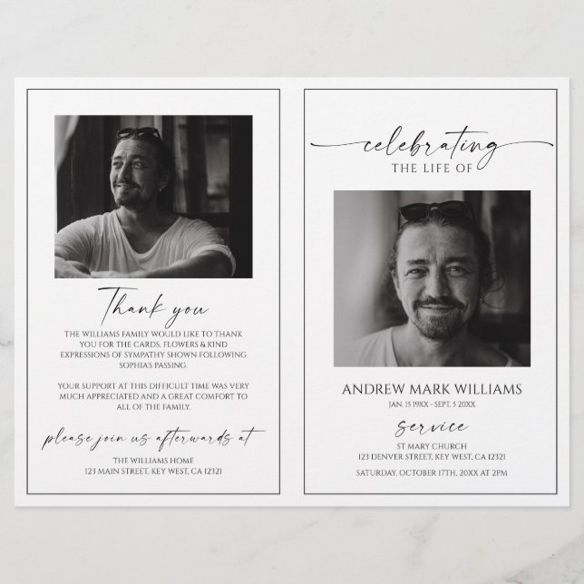 Papier Minimalist Funeral Order of Service Folded Program (Devant)