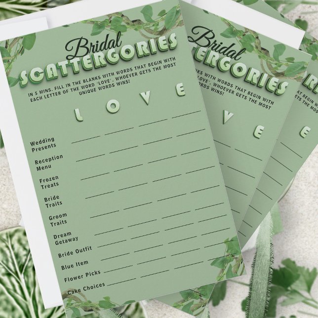 Papier Minimalist Sage Greenery Scattergories Bridal Game (Créateur téléchargé)