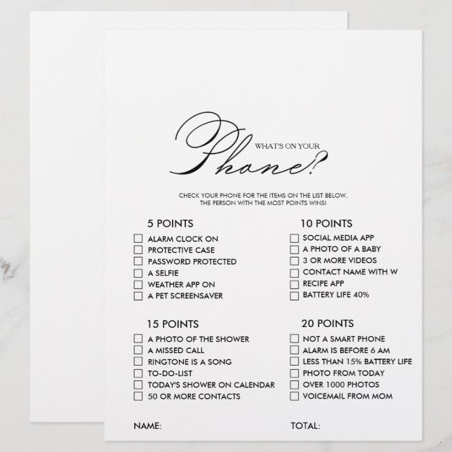 Papier Minimaliste Ce qui est sur votre jeu de Fête des m (Devant / Derrière)