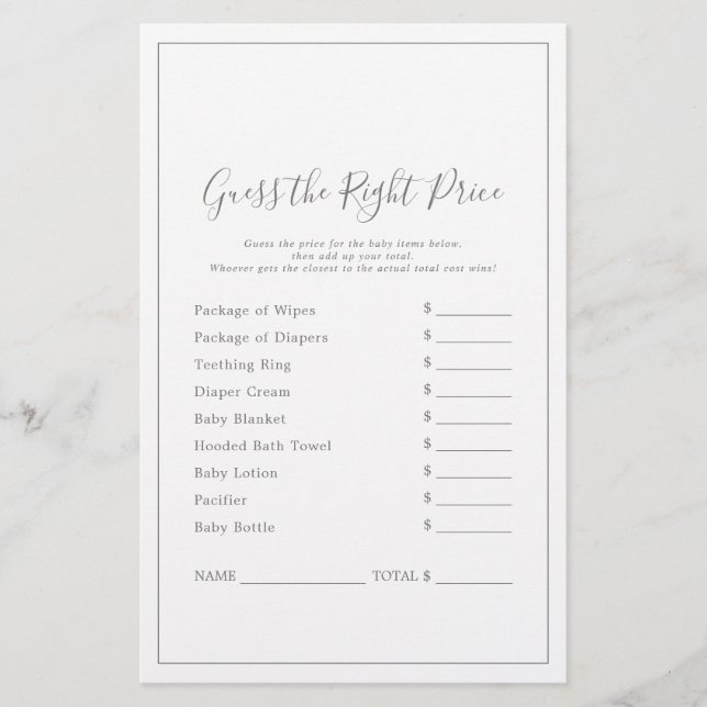 Papier Minimaliste Silver Devinez le bon jeu de prix (Devant)