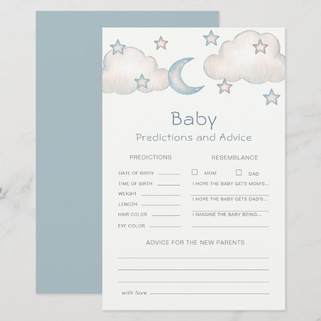 Papier Mint Turquois Boy Baby shower Prédictions et conse (Devant / Derrière)