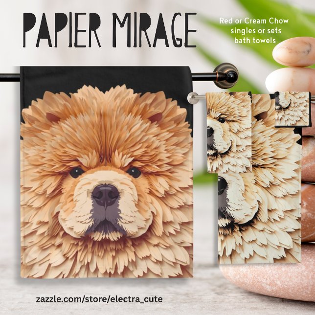 PAPIER MIRAGE Cream Chow Bath Towel Set (Available in Red or Cream Chow)