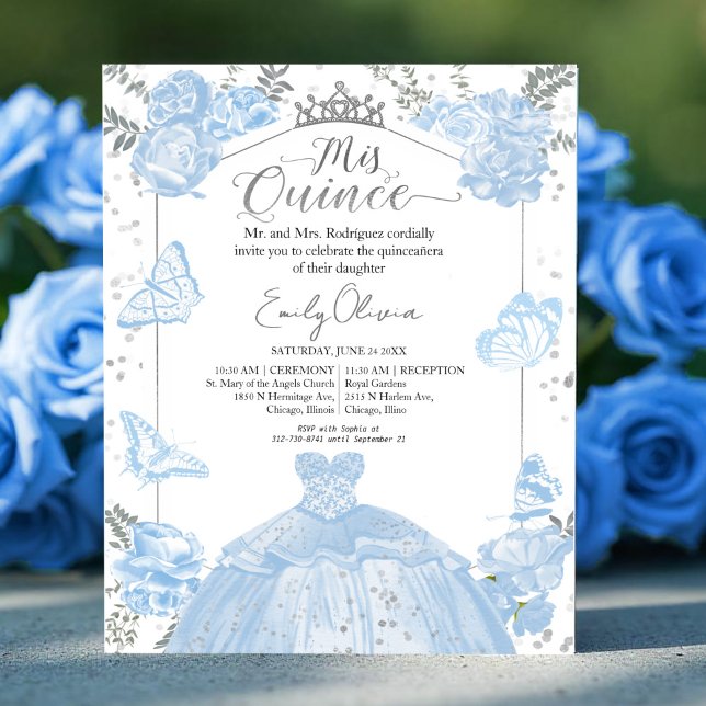 Papier Mis Quince Budget Invitation Robe Bleue Dusty (Créateur téléchargé)