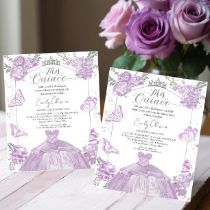 Papier Mis Quince Invitation Budget Bilingue Lavande