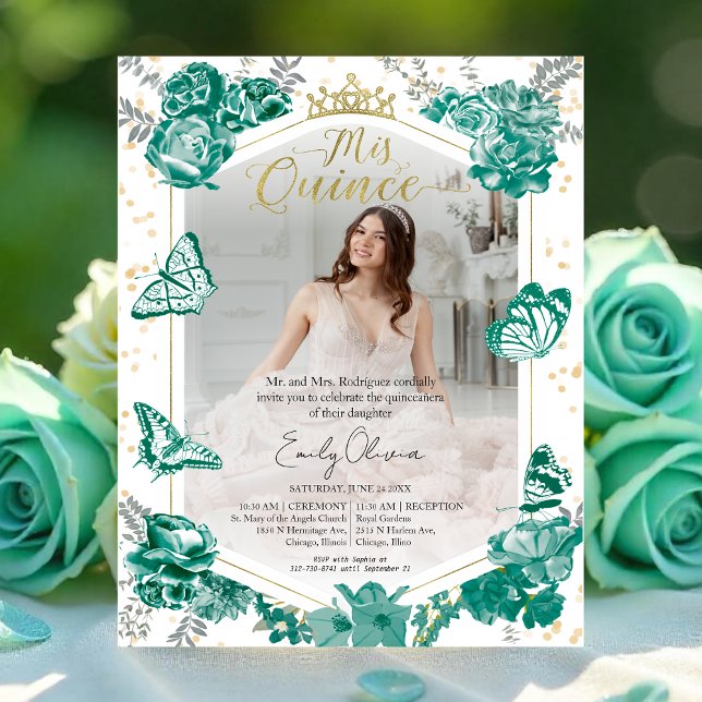 Papier Mis Quince Photo Budget Invitation Emerald Green (Créateur téléchargé)