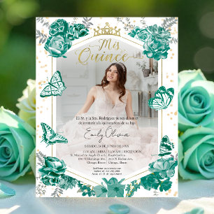 Papier Mis Quince Photo Budget Invitation Espagnol Vert
