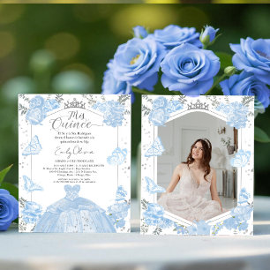 Papier Mis Quince Photo Invitation Espagnol Dusty Blue