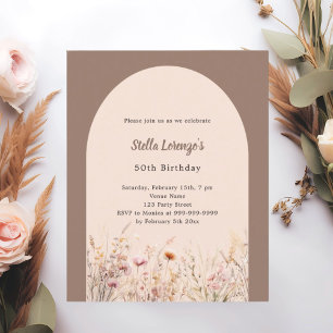 Papier Mocha beige fleurs fleurs sauvages invitation anni