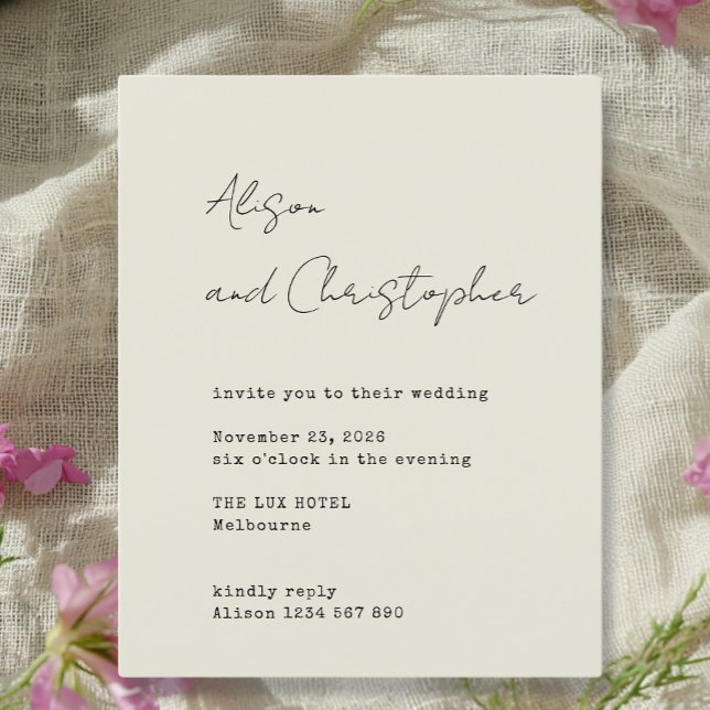 Papier Modern Beige Elegant Script Wedding Invitation (Créateur téléchargé)