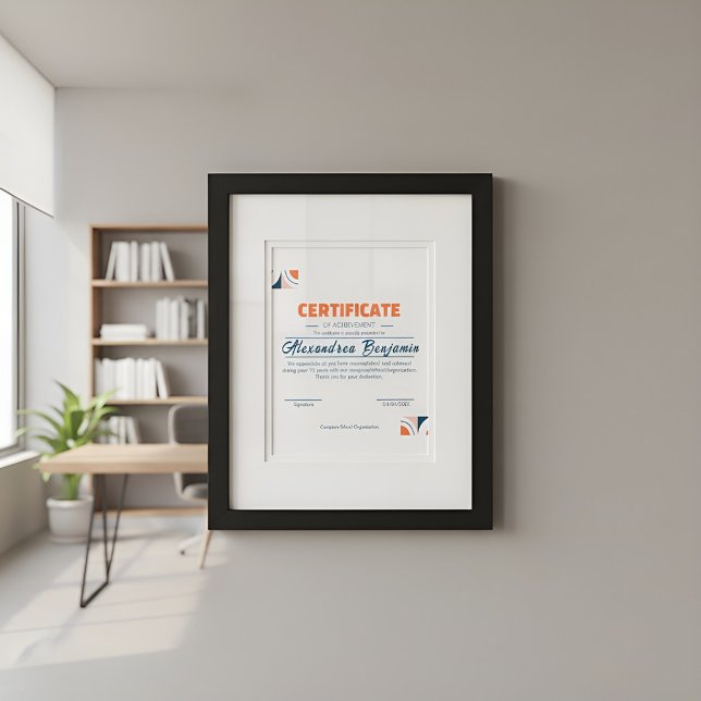 Papier Modern Blue Orange Certificate of Achievement Prof (Créateur téléchargé)