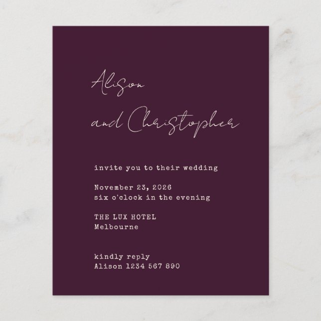 Papier Modern Burgundy Elegant Script Wedding Invitation (Devant)