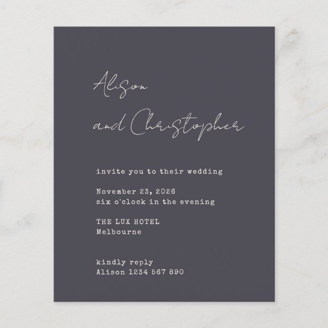 Papier Modern Charcoal Elegant Script Wedding Invitation (Devant)