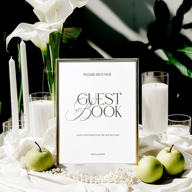 Papier Modern Elegant Black & White Guest Book Sign (Modern Elegant Black & White Guest Book Sign)