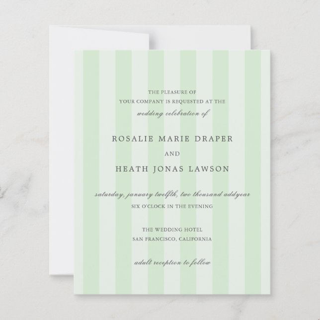 Papier Modern Green Stripes Elegant Budget Wedding Invite (Devant)
