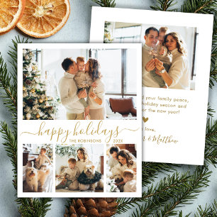 Papier Modern Happy Holidays Gold Script 4 Photo Collage