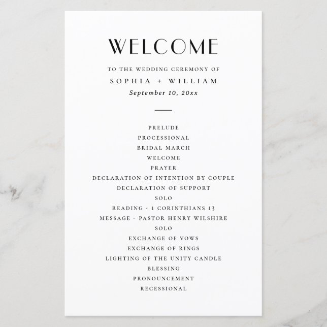 Papier Modern Minimalist Wedding | Black & White Program (Devant)