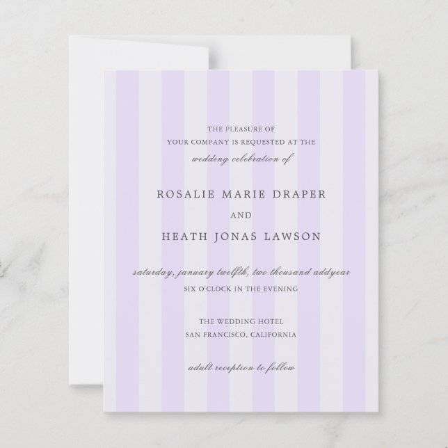 Papier Modern PurpleStripes Budget Wedding Invite (Devant)