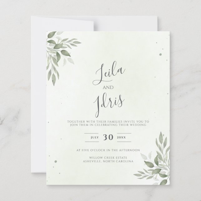 Papier Modern Sage Greenery Budget Wedding Invitation (Devant)