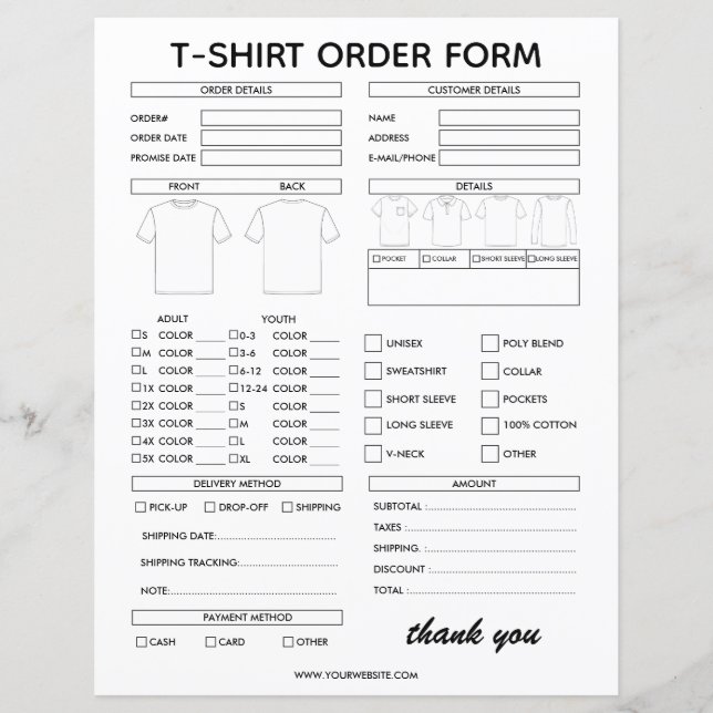 Papier Modern T-Shirt Order Form For Small Business (Devant)