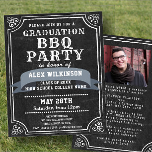 Papier Moderne Black Graduation BBQ Party Photo Invitatio