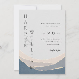 papier moderne bleu faire-part de mariage montagne