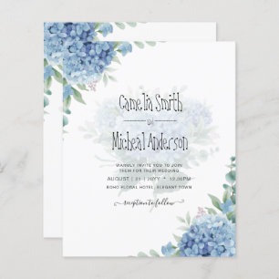 Papier Moderne Blue Hydrangea Floral Faire-part de mariag