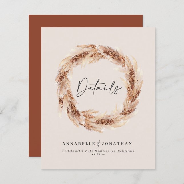 Papier Moderne boho grange pampas herbe détails mariage (Devant / Derrière)