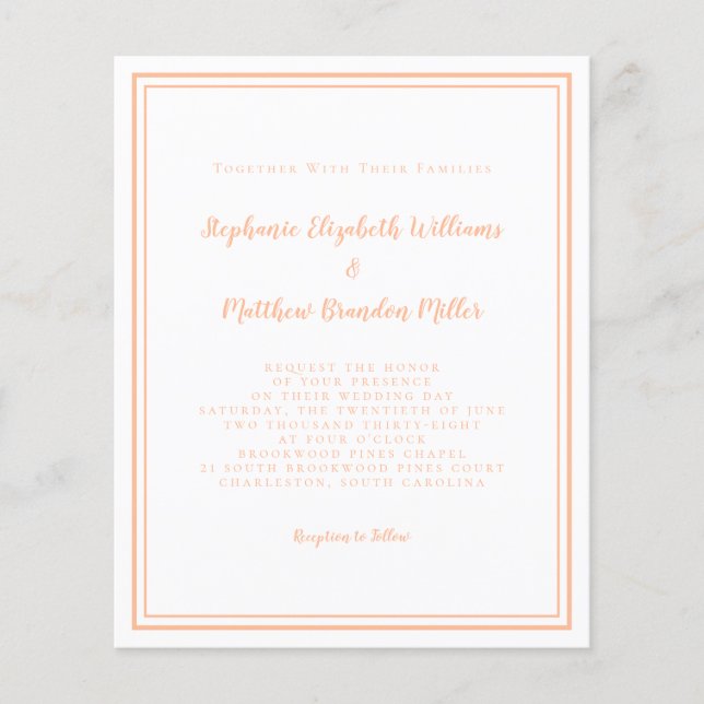 Papier Moderne Budget Simple Pêche Faire-part de mariage  (Devant)