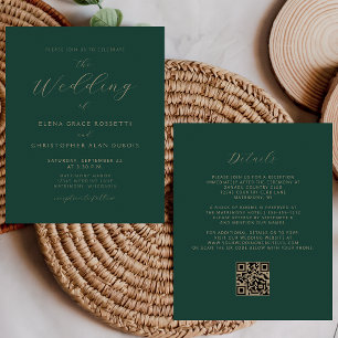 Papier Moderne Code QR de mariage Vert Émeraude Écriture 