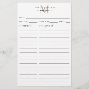 Papier Moderne de la cuisine de l'or Monogramme Recette
