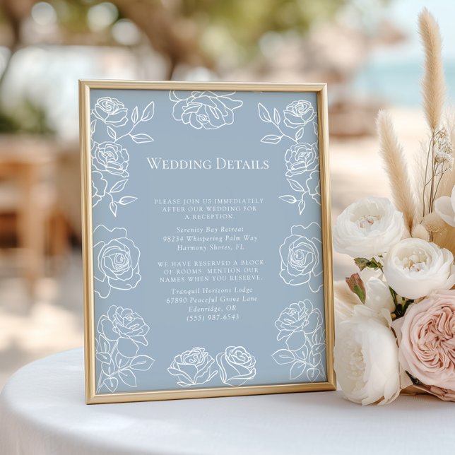 Papier Moderne Dusty Blue Français Rose Détails Mariages (Créateur téléchargé)