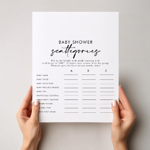 Papier Moderne Elégant Baby shower Scattegories Jeu